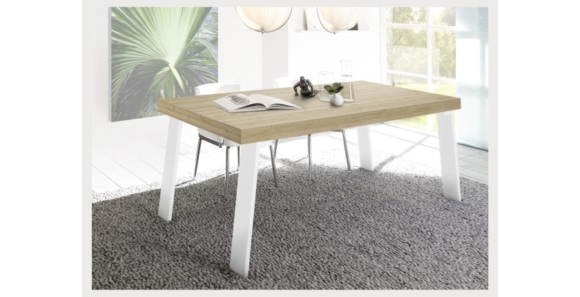 Mesa de comedor SPRING – L168 x H88 x l78 cm – Roble claro y metal blanco