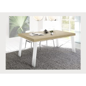 Mesa de comedor SPRING – L168 x H88 x l78 cm – Roble claro y metal blanco