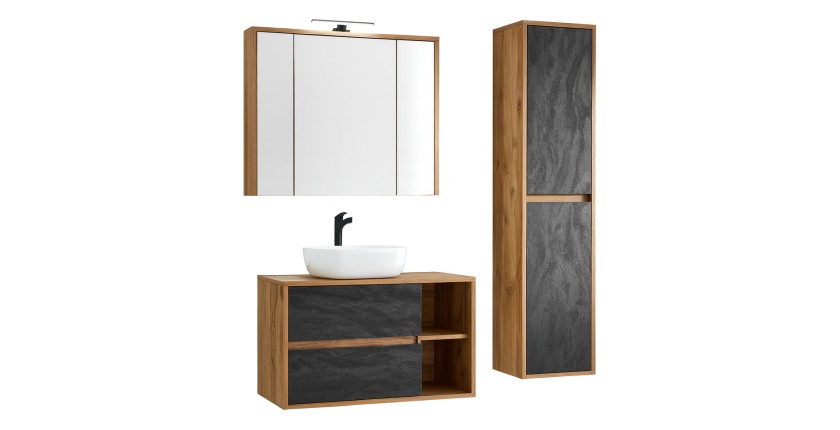 Set da bagno GABI – Mobile sottolavabo 100 cm + lavabo + armadietto specchio LED + colonna