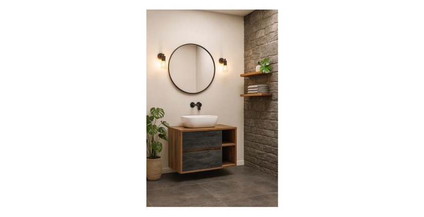 Ensemble meuble sous vasque GABI 100 cm avec vasque à poser blanche