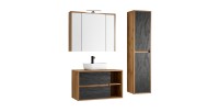 Ensemble de salle de bain GABI – Meuble sous vasque 100 cm + vasque + armoire miroir LED + colonne