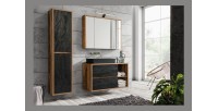 Ensemble de salle de bain GABI – Meuble sous vasque 100 cm + vasque rectangulaire noire + armoire miroir LED + colonne