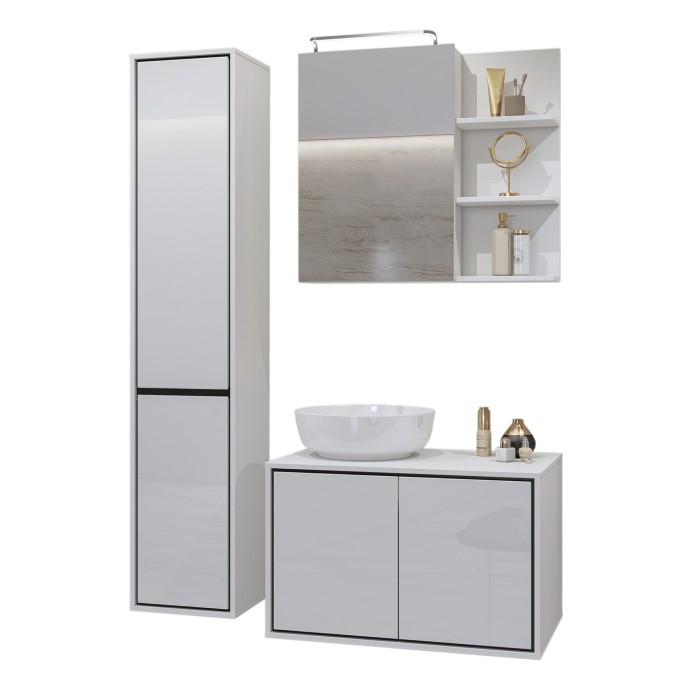 Ensemble de 3 meubles de salle de bain collection GOBI coloris blanc et noir.