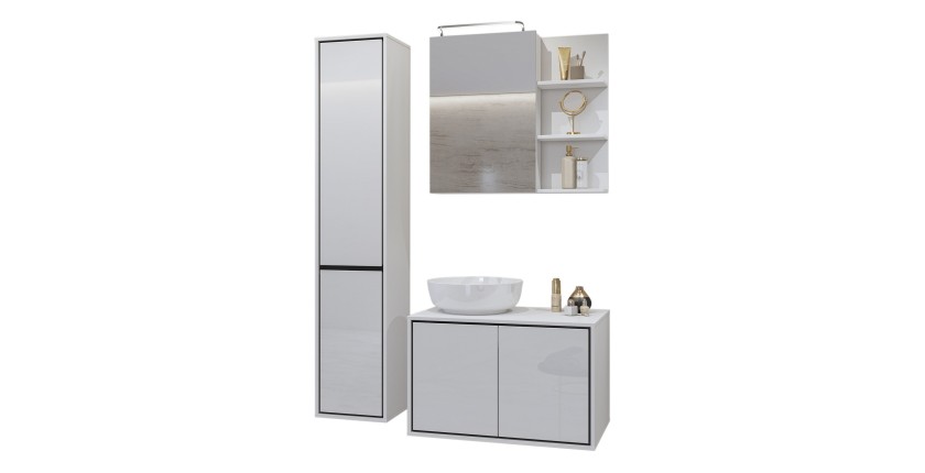 Ensemble de 3 meubles de salle de bain collection GOBI coloris blanc et noir.