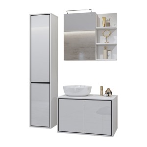Ensemble de 3 meubles de salle de bain collection GOBI coloris blanc et noir.