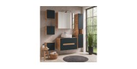 Badkamer opbergmeubel ERBANO - 1 deur - 35x35 cm - Licht eiken en antraciet grijs