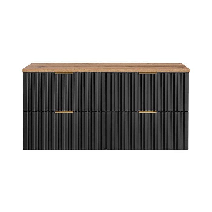 Ensemble meuble sous vasque NOXERA 120 cm – Noir mat et chêne – 2 meubles + plan vasque