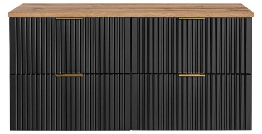 Ensemble meuble sous vasque NOXERA 120 cm – Noir mat et chêne – 2 meubles + plan vasque