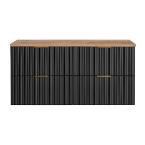 Ensemble meuble sous vasque NOXERA 120 cm – Noir mat et chêne – 2 meubles + plan vasque