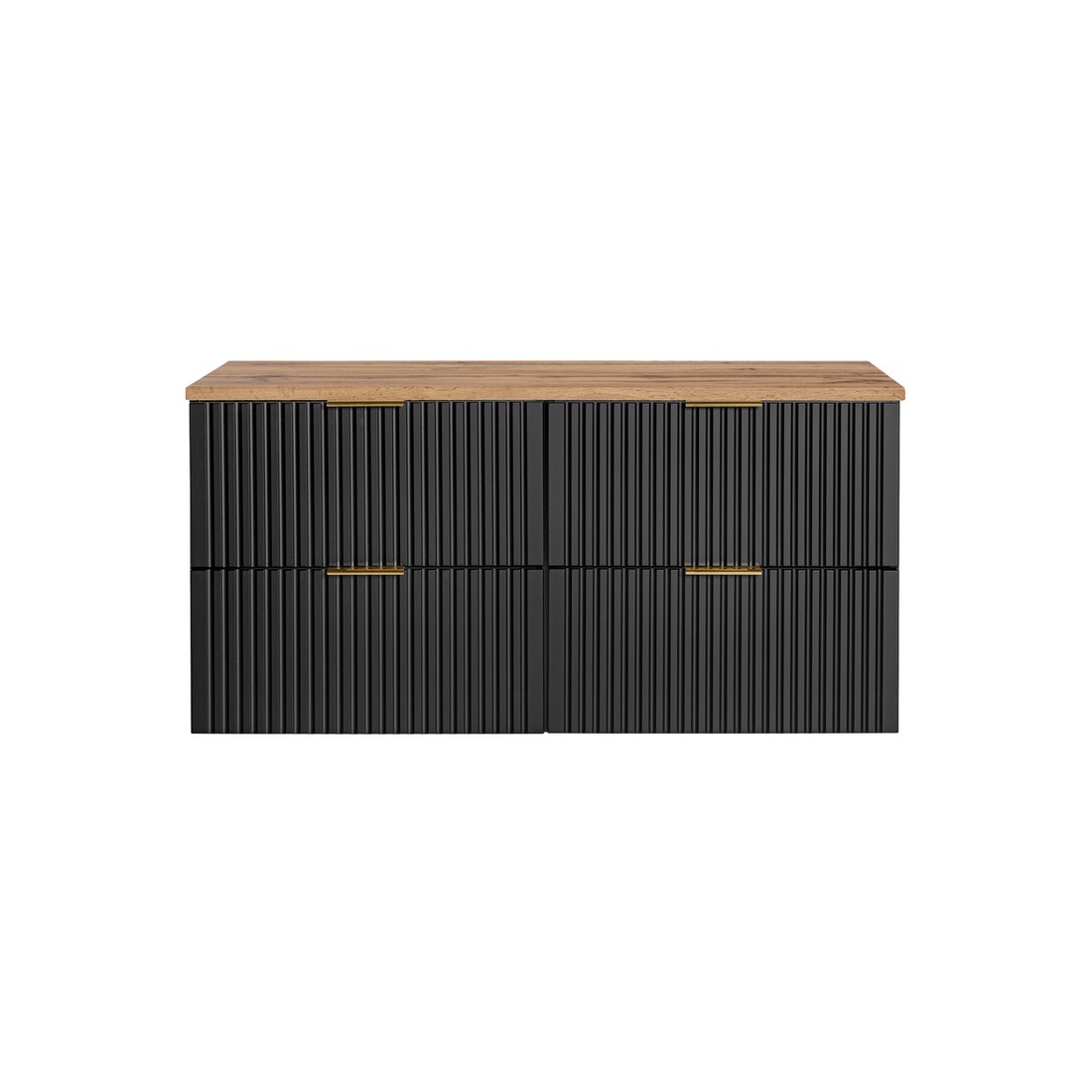 Ensemble meuble sous vasque NOXERA 120 cm – Noir mat et chêne – 2 meubles + plan vasque