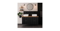 Ensemble meuble sous vasque NOXERA 120 cm – Noir mat et chêne – 2 meubles + plan vasque