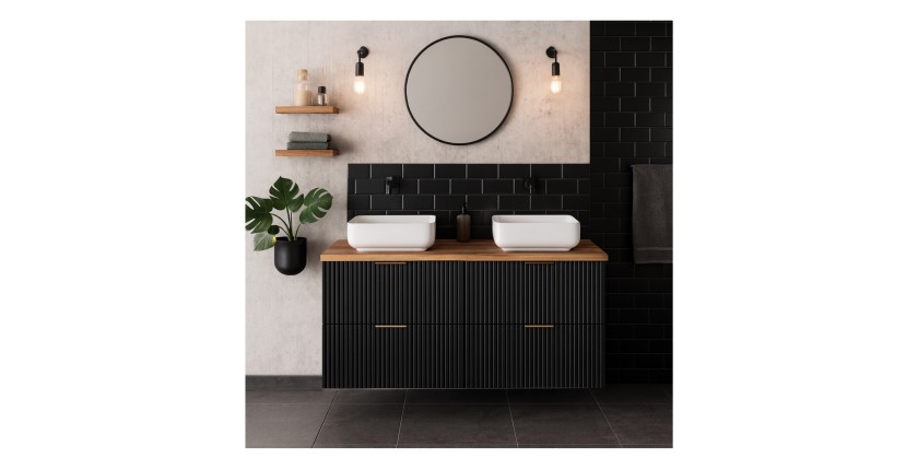 Ensemble meuble sous vasque NOXERA 120 cm – Noir mat et chêne – 2 meubles + plan vasque