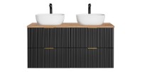 Ensemble meuble sous vasque NOXERA 120 cm – Noir mat et chêne – 2 meubles + plan + double vasque