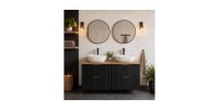 Ensemble meuble sous vasque NOXERA 120 cm – Noir mat et chêne – 2 meubles + plan + double vasque