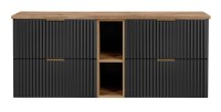 Ensemble meuble sous vasque NOXERA 140 cm – Noir mat et chêne – 2 meubles + 2 niches
