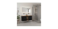 Ensemble meuble sous vasque NOXERA 140 cm – Noir mat et chêne – 2 meubles + 2 niches + plan pour vasques