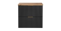 Ensemble meuble sous vasque NOXERA 60 cm – Noir mat et chêne – 2 tiroirs + plan vasque