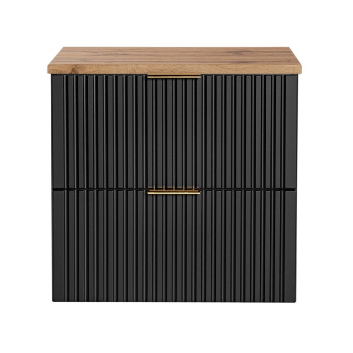 Ensemble meuble sous vasque NOXERA 60 cm – Noir mat et chêne – 2 tiroirs + plan pour vasque