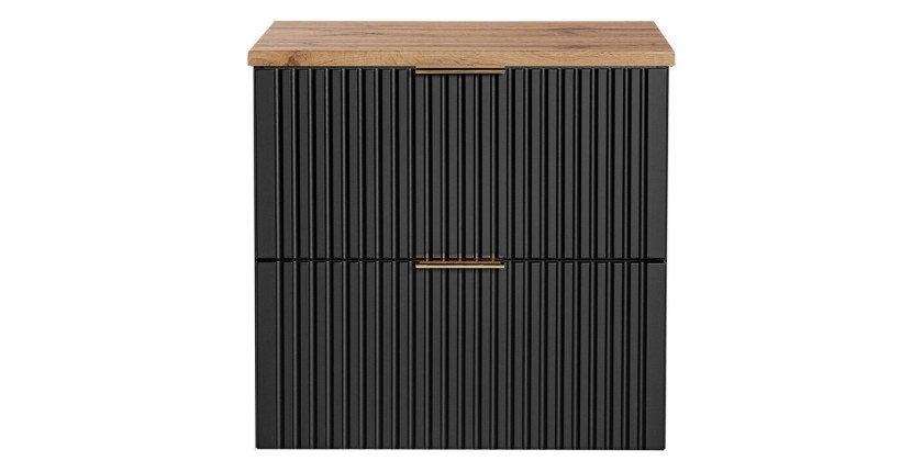 Ensemble meuble sous vasque NOXERA 60 cm – Noir mat et chêne – 2 tiroirs + plan pour vasque