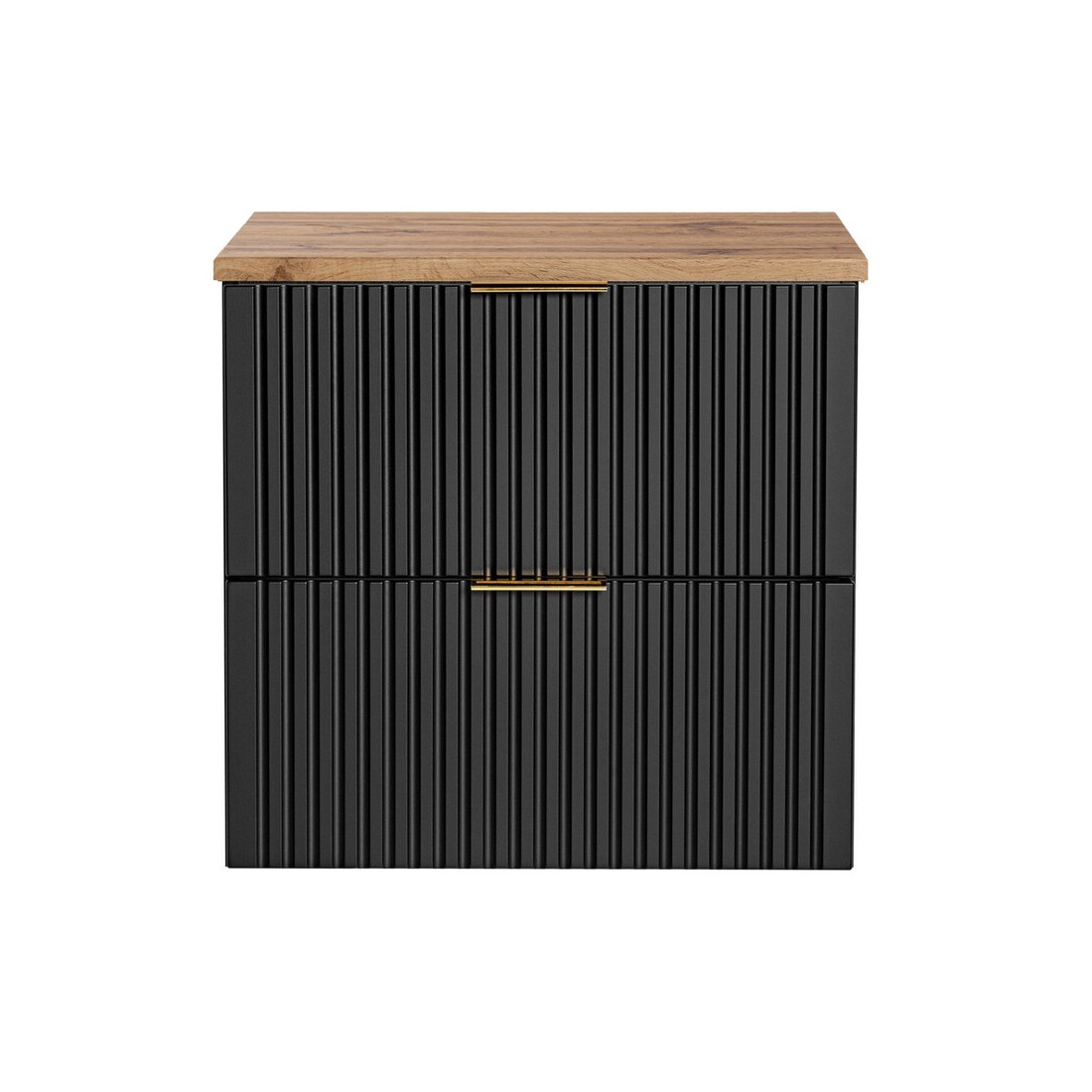 Ensemble meuble sous vasque NOXERA 60 cm – Noir mat et chêne – 2 tiroirs + plan pour vasque