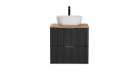 Ensemble meuble sous vasque NOXERA 60 cm – Noir mat et chêne – 2 tiroirs + plan + vasque