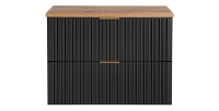 Ensemble meuble sous vasque NOXERA 80 cm – Noir mat et chêne – 2 tiroirs + plan vasque