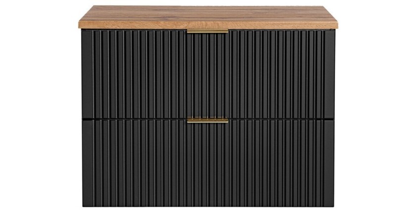 Ensemble meuble sous vasque NOXERA 80 cm – Noir mat et chêne – 2 tiroirs + plan vasque