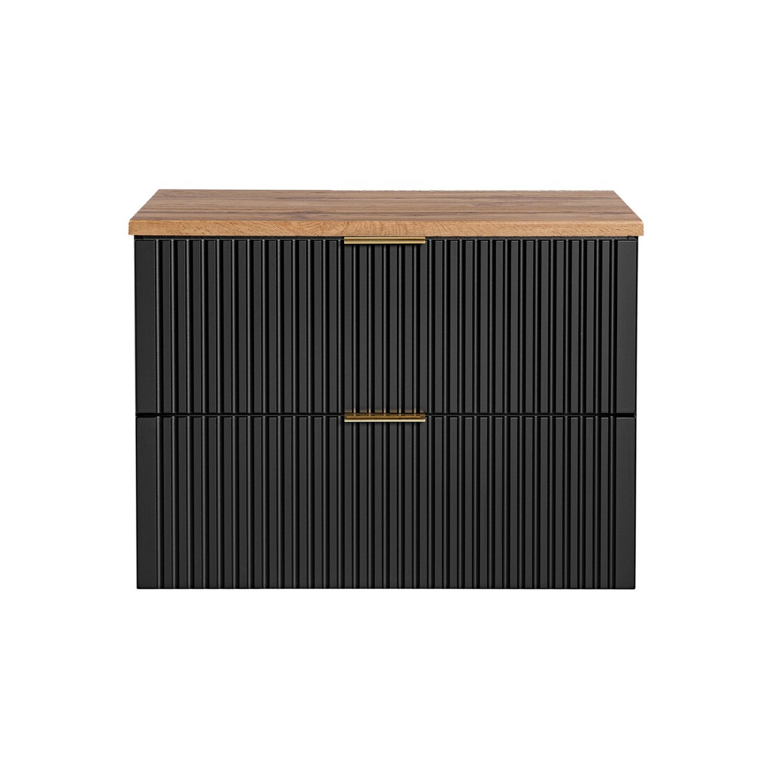 Ensemble meuble sous vasque NOXERA 80 cm – Noir mat et chêne – 2 tiroirs + plan pour vasque