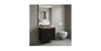 Ensemble meuble sous vasque NOXERA 80 cm – Noir mat et chêne – 2 tiroirs + plan vasque