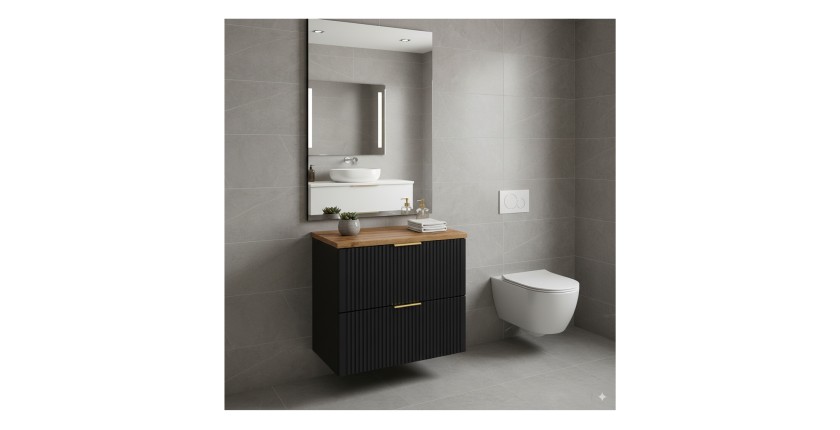 Ensemble meuble sous vasque NOXERA 80 cm – Noir mat et chêne – 2 tiroirs + plan vasque