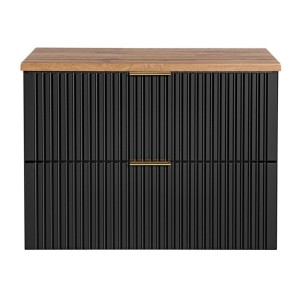 Ensemble meuble sous vasque NOXERA 80 cm – Noir mat et chêne – 2 tiroirs + 2 niches + plan pour vasque