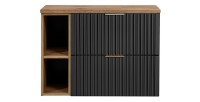 Ensemble meuble sous vasque NOXERA 80 cm – Noir mat et chêne – 2 tiroirs + 2 niches + plan vasque