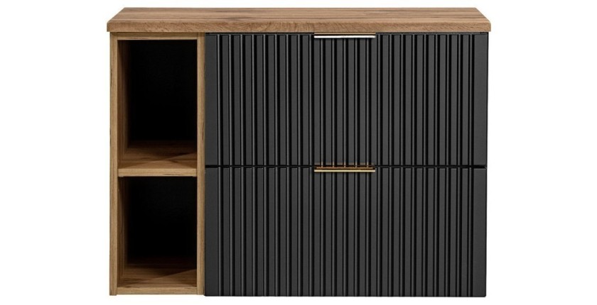 Ensemble meuble sous vasque NOXERA 80 cm – Noir mat et chêne – 2 tiroirs + 2 niches + plan pour vasque