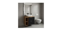 Ensemble meuble sous vasque NOXERA 80 cm – Noir mat et chêne – 2 tiroirs + 2 niches + plan vasque