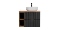 Ensemble meuble sous vasque NOXERA 80 cm – Noir mat et chêne – 2 tiroirs + 2 niches + vasque