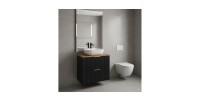 Ensemble meuble sous vasque NOXERA 80 cm – Noir mat et chêne – 2 tiroirs + 2 niches + vasque