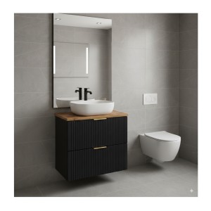 Ensemble meuble sous vasque NOXERA 80 cm – Noir mat et chêne – 2 tiroirs + 2 niches + vasque