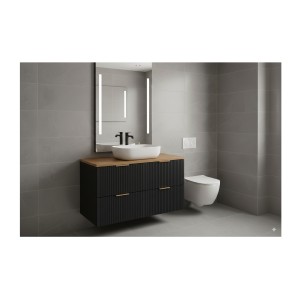 Grand meuble sous vasque NOXERA 120 cm – Noir mat – 4 tiroirs spacieux