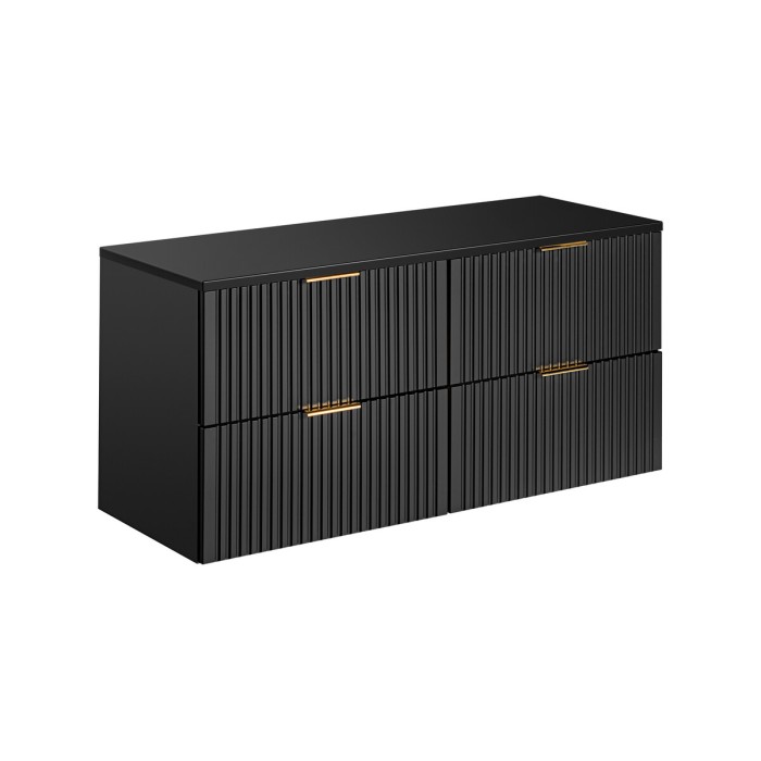 Grand meuble sous vasque NOXERA 120 cm – Noir mat – 4 tiroirs + plan pour vasque