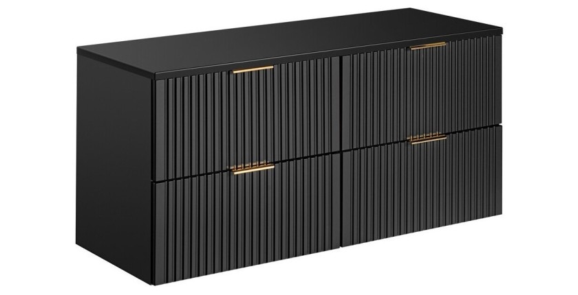 Grand meuble sous vasque NOXERA 120 cm – Noir mat – 4 tiroirs + plan pour vasque