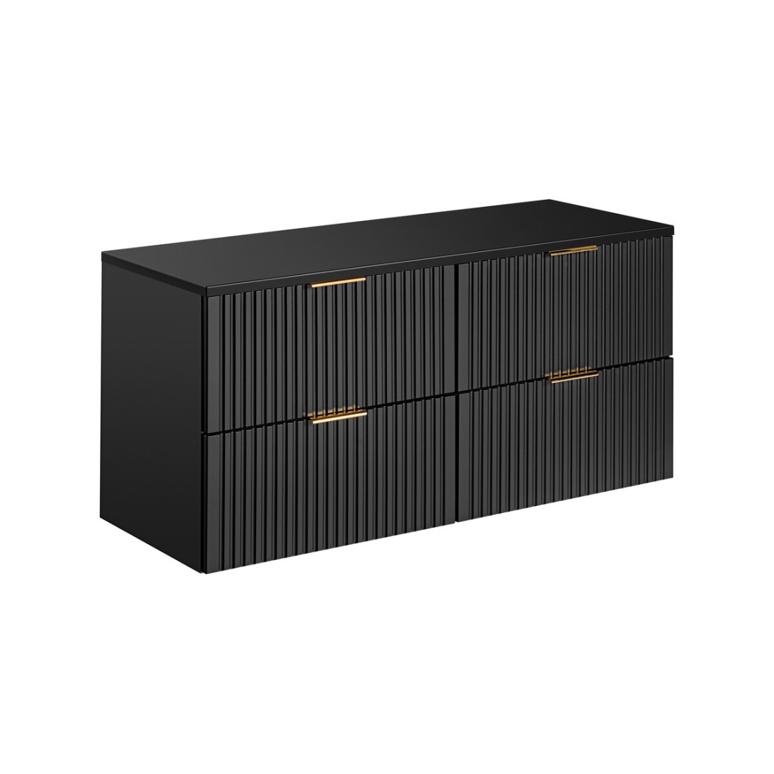 Grand meuble sous vasque NOXERA 120 cm – Noir mat – 4 tiroirs + plan vasque