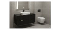 Grand meuble sous vasque NOXERA 120 cm – Noir mat – 4 tiroirs + plan vasque