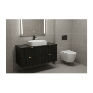 Grand meuble sous vasque NOXERA 120 cm – Noir mat – 4 tiroirs + plan vasque