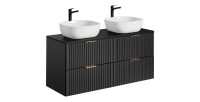 Grand meuble sous vasque NOXERA 120 cm – Noir mat – 4 tiroirs + double vasque