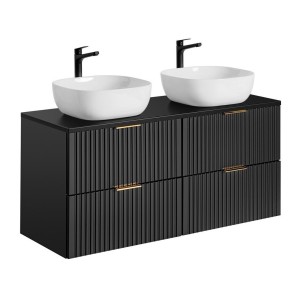 Grand meuble sous vasque NOXERA 120 cm – Noir mat – 4 tiroirs + double vasque