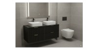 Grand meuble sous vasque NOXERA 120 cm – Noir mat – 4 tiroirs + double vasque