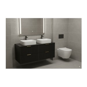 Grand meuble sous vasque NOXERA 120 cm – Noir mat – 4 tiroirs + double vasque