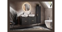 Grand meuble sous vasque NOXERA 120 cm – Noir mat – Double vasque + miroir LED + colonne