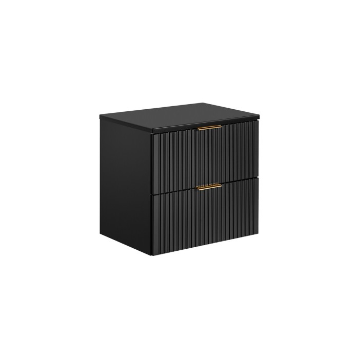Meuble sous vasque NOXERA 60 cm – Noir mat – 2 tiroirs + plan pour vasque