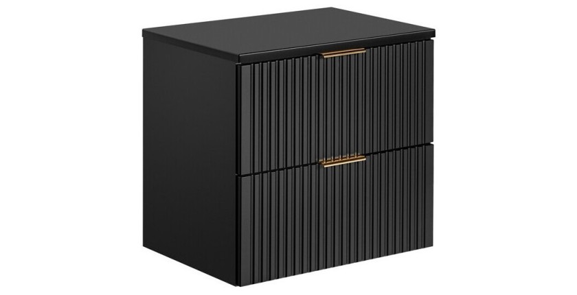 Meuble sous vasque NOXERA 60 cm – Noir mat – 2 tiroirs + plan vasque